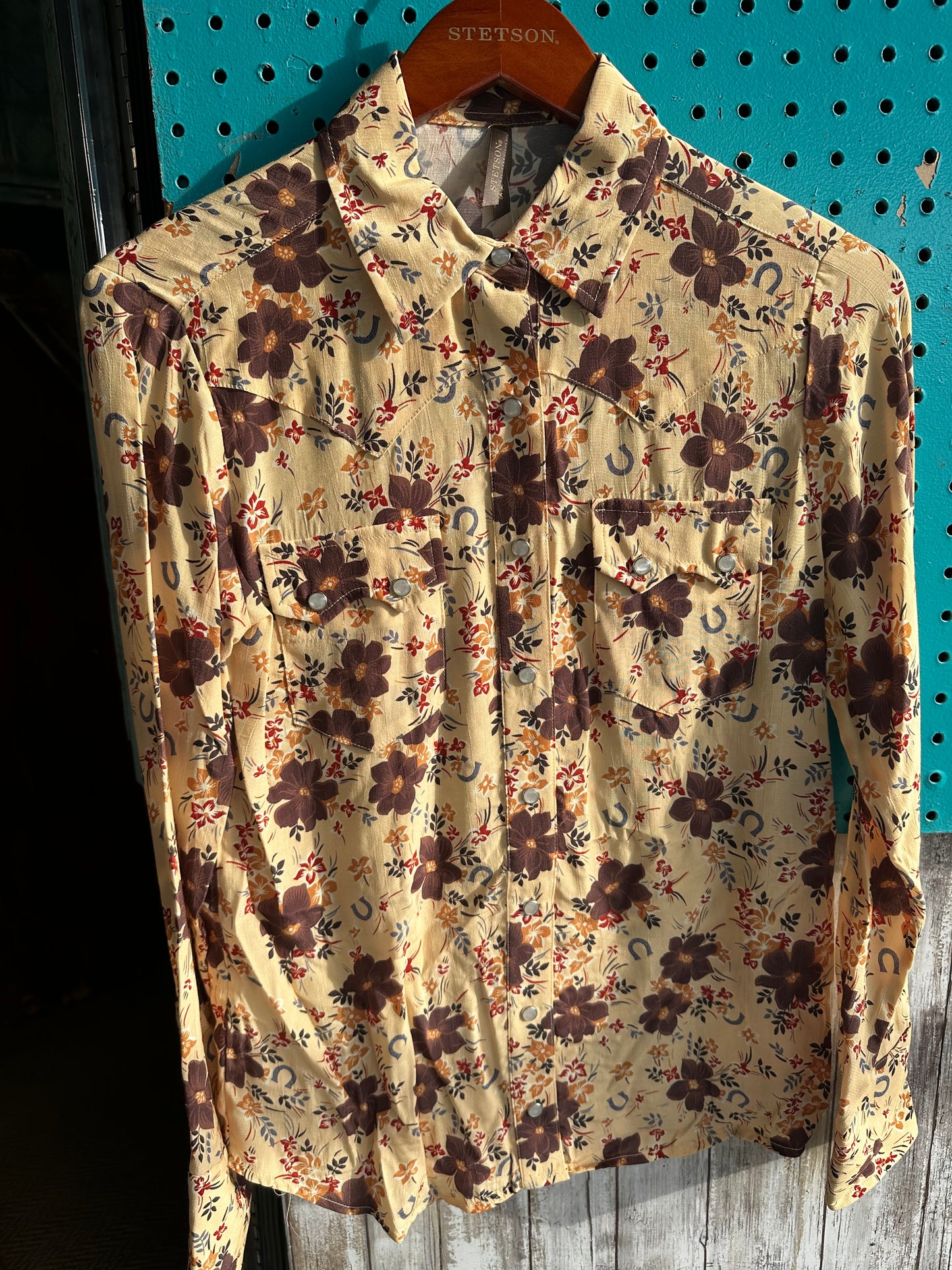 Stetson Brown Flowers Western Snap Shirt-Gold
