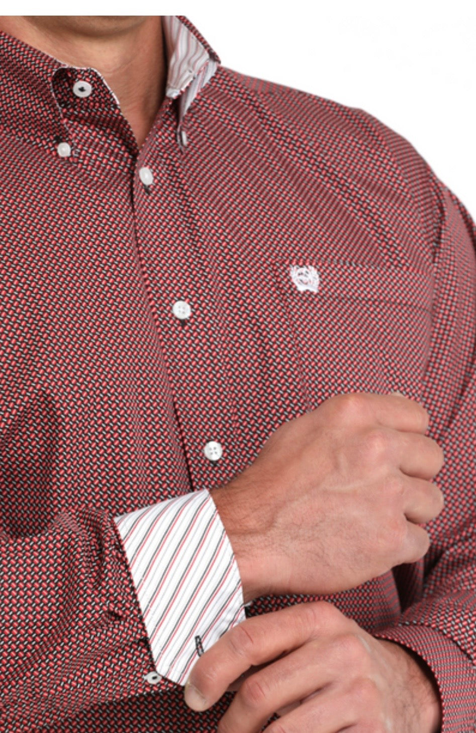 Cinch Men's Longsleeved Shirt-Dark Red Mini Print