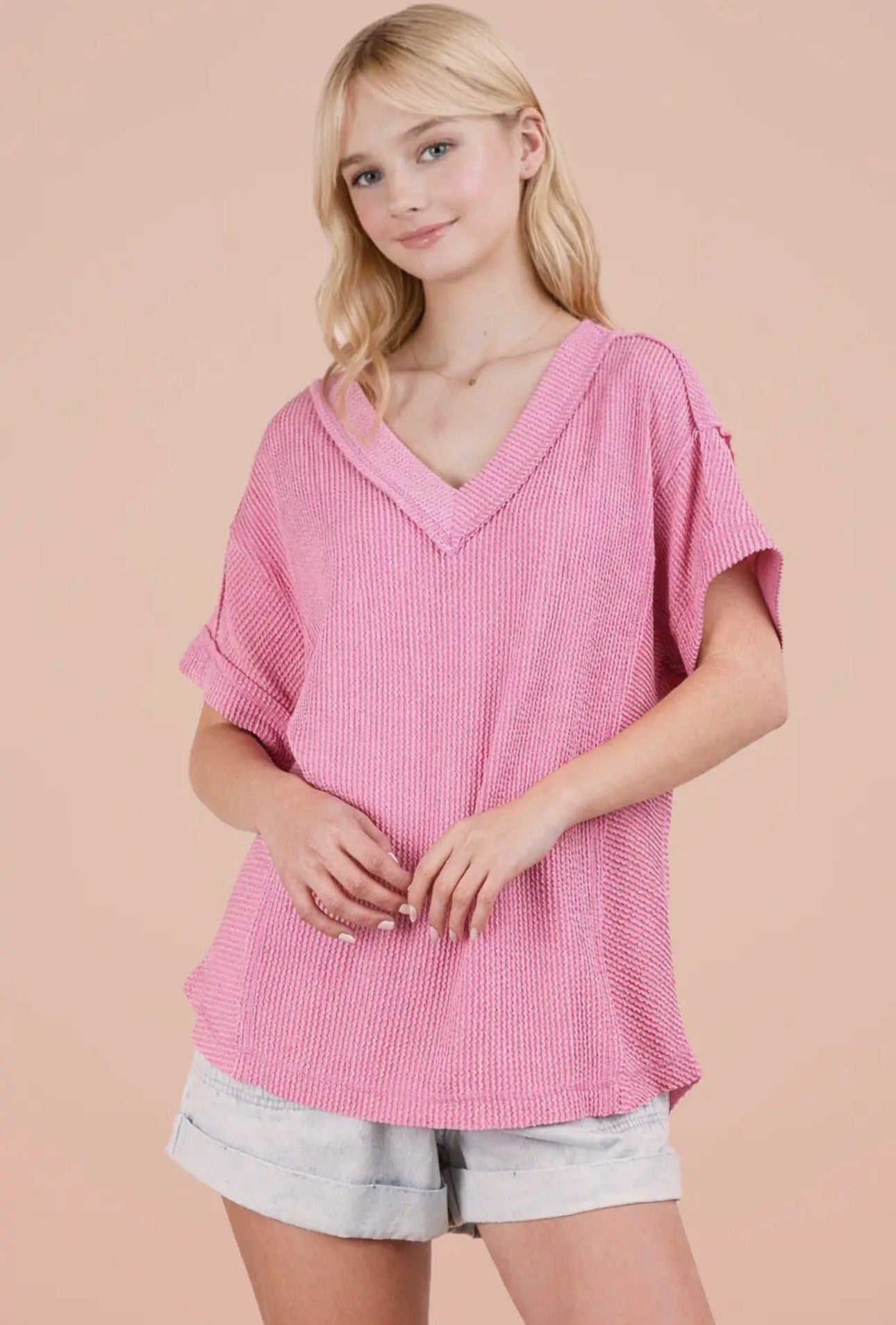 Soft Casual Comfy Textured Ribbed Knit Top