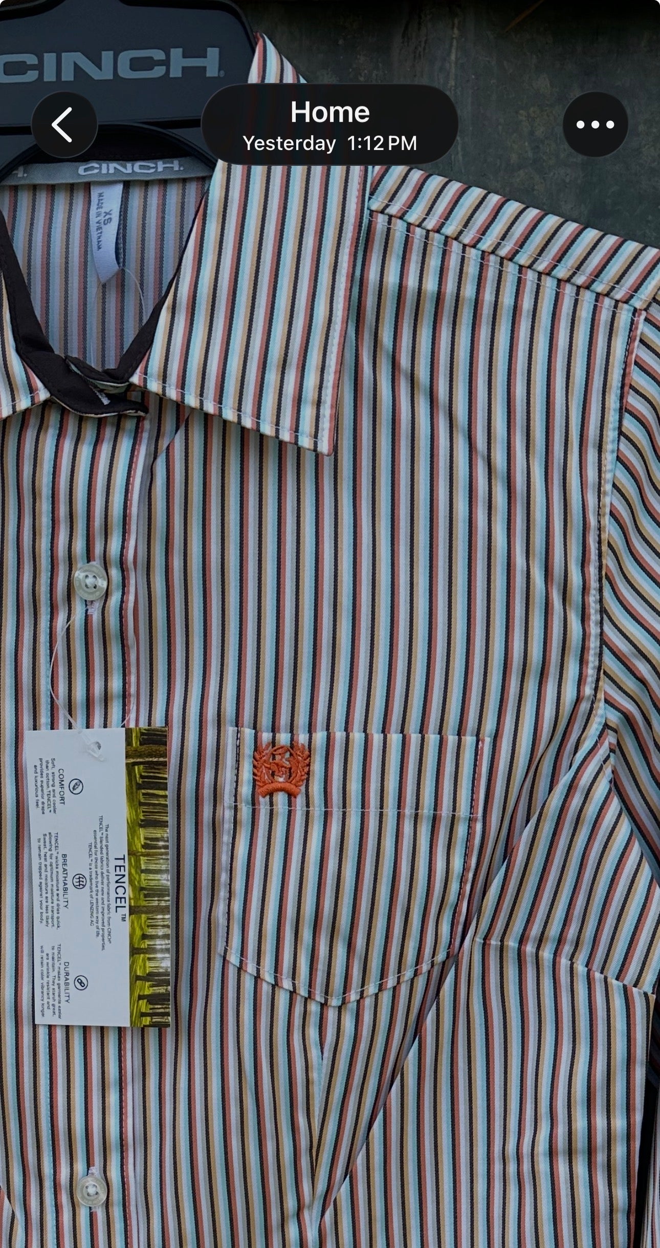 Cinch Ladies Tencel Shirt-White/Brown/Multi Stripe