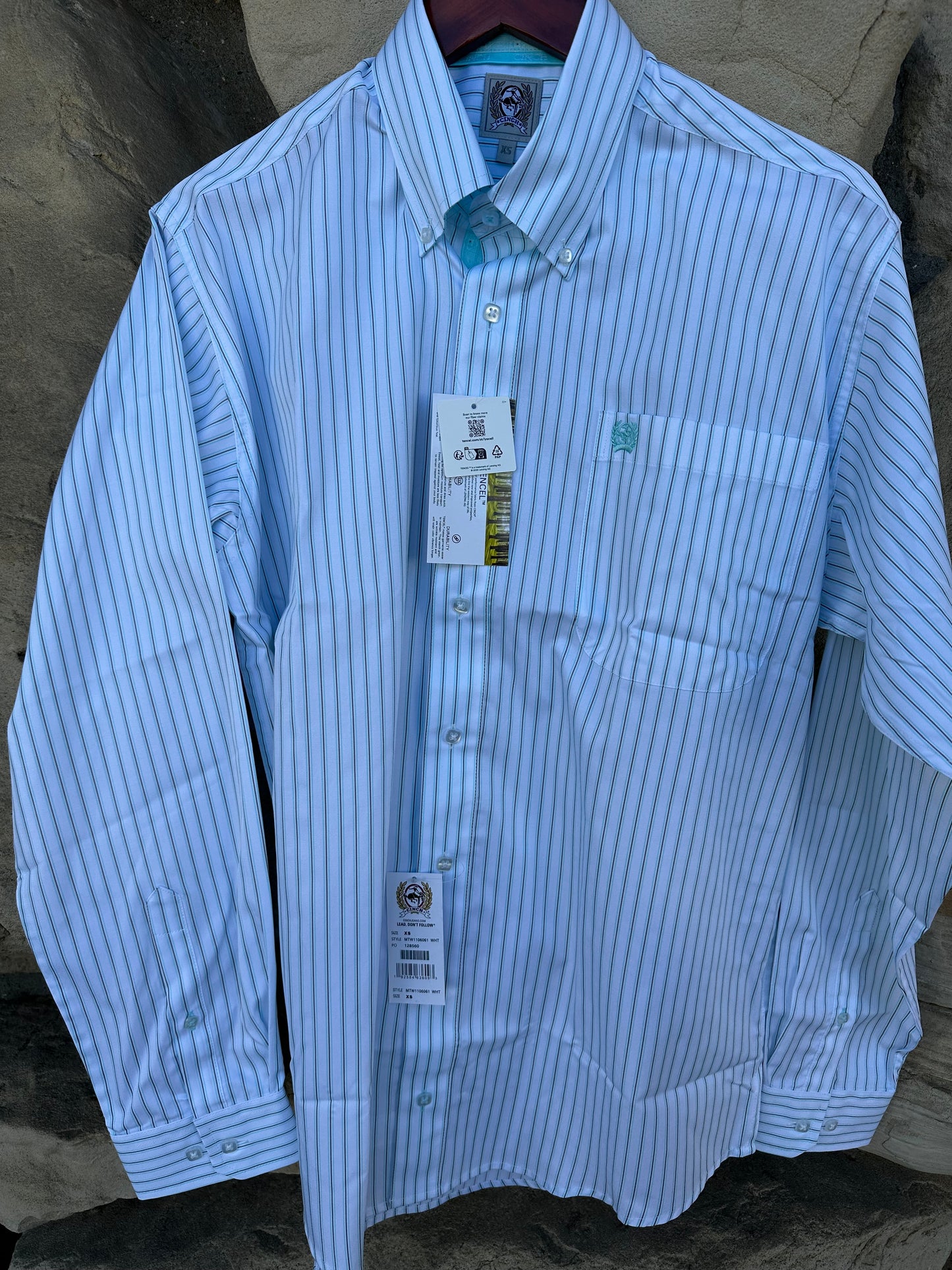 Cinch Tencel Shirt-White/Aqua/Brown Stripe (Copy)