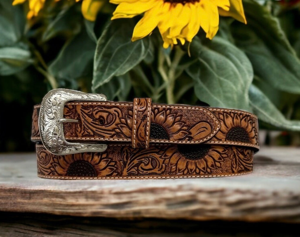 Tooled Belt #WB-663 Sunflowers – Churchills Western display picture 1