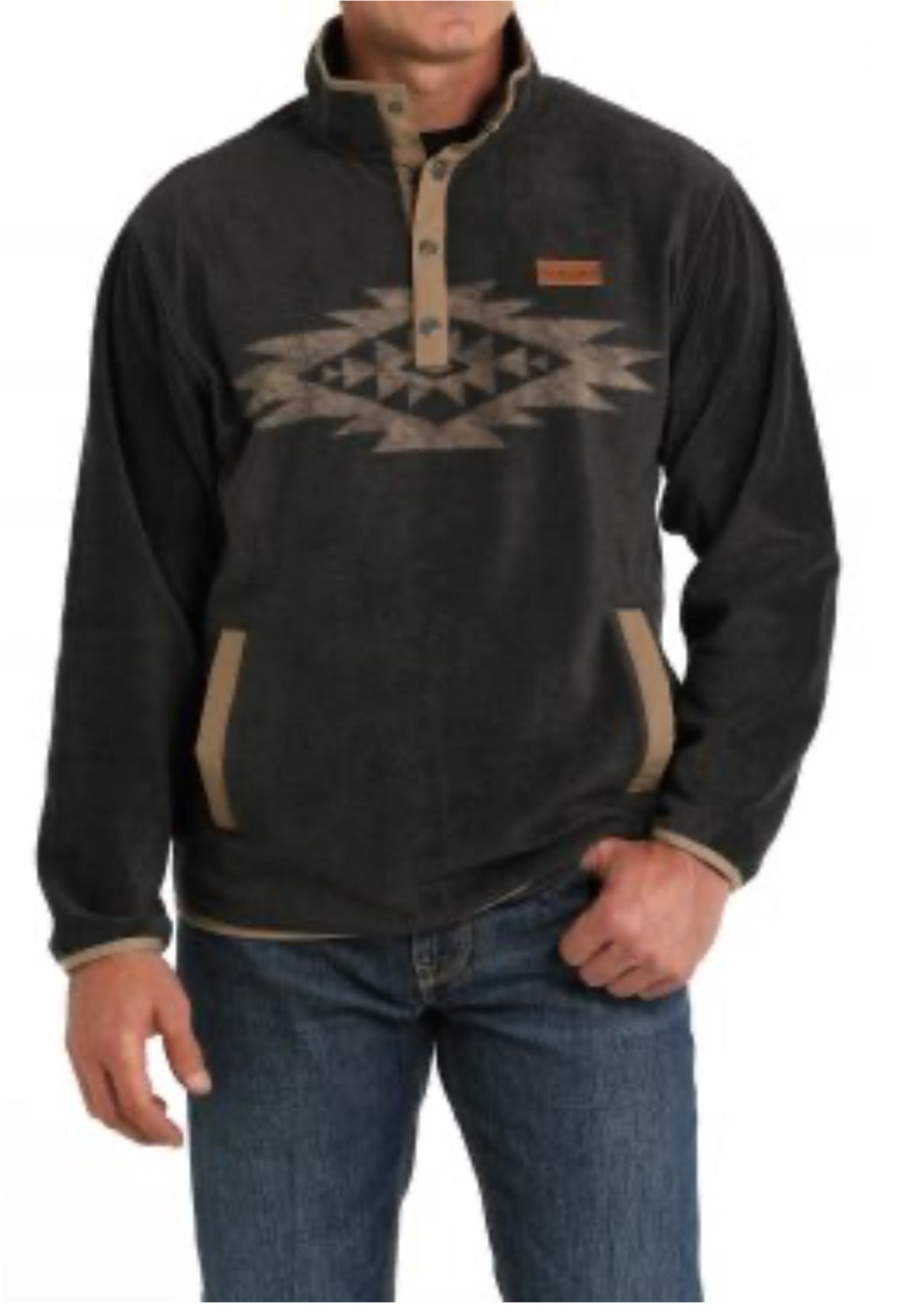 *Sale* Men's Cinch Fleece Pullover-Charcoal/Tan