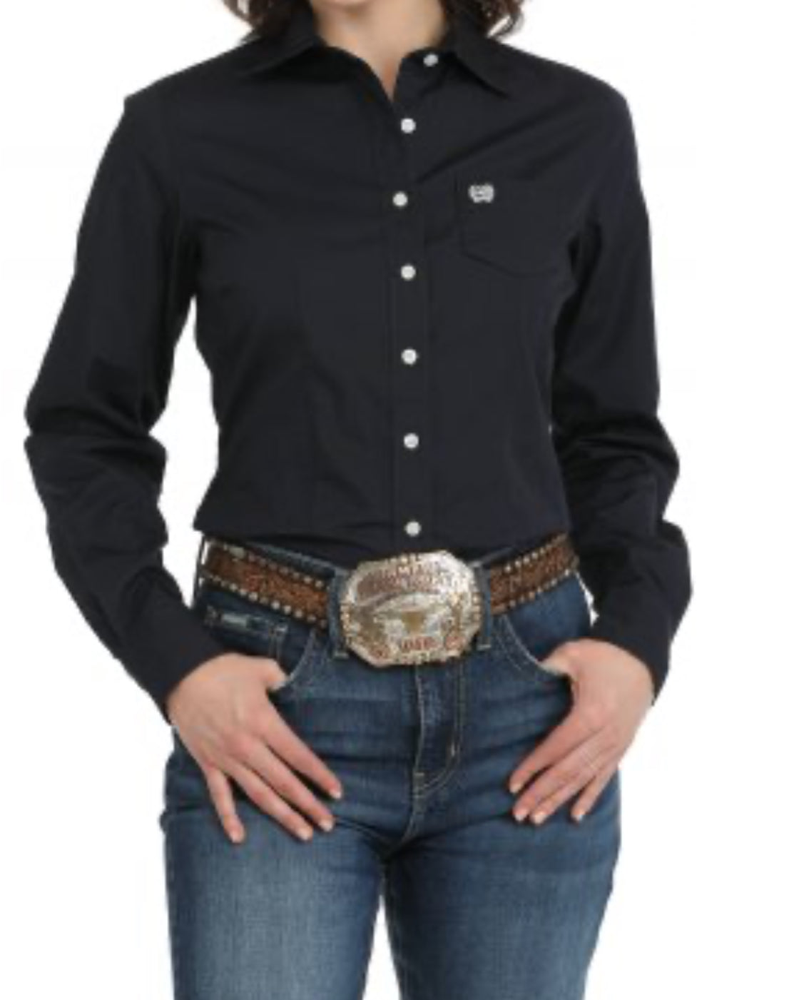 Cinch Ladies Cotton Longsleeved Shirt-Solid Navy