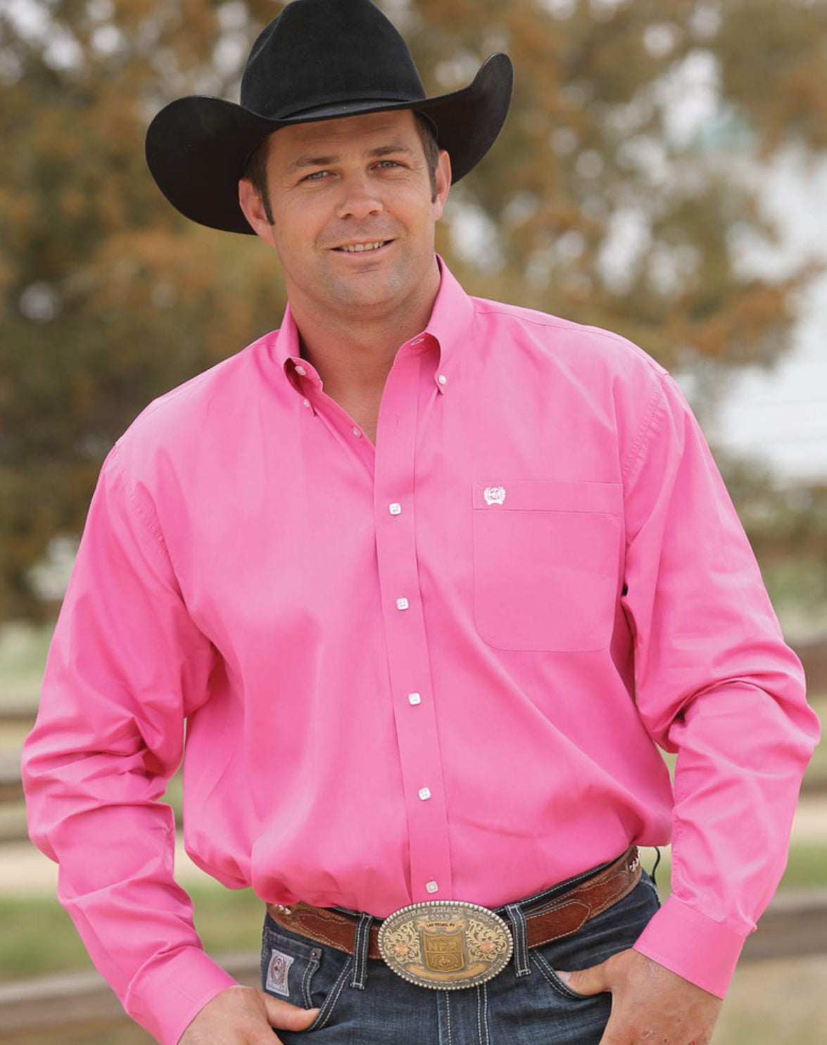 Cinch Men’s Longsleeved Shirt-Solid Pink