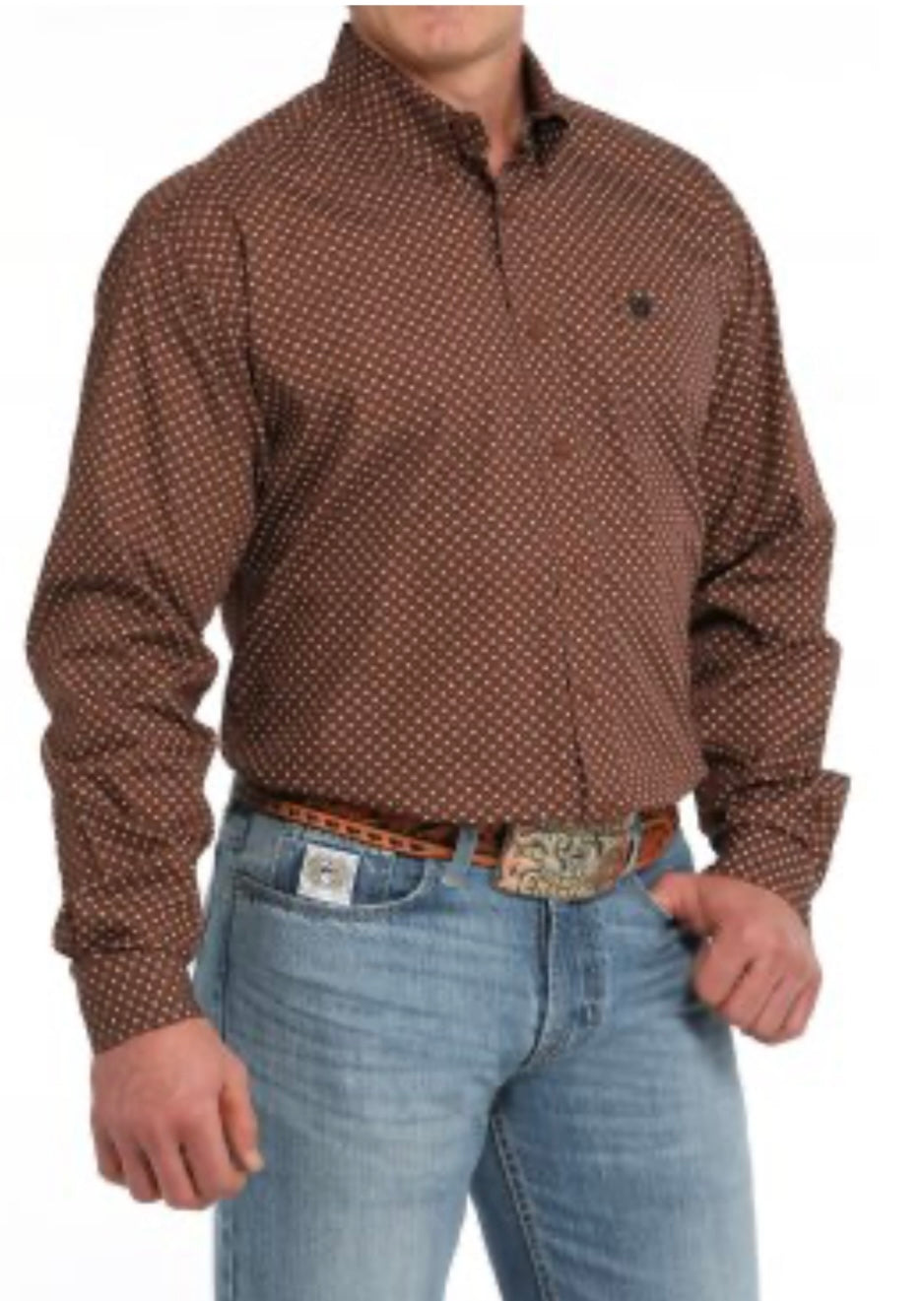 Cinch Men’s Longsleeved Shirt-Medium Brown print