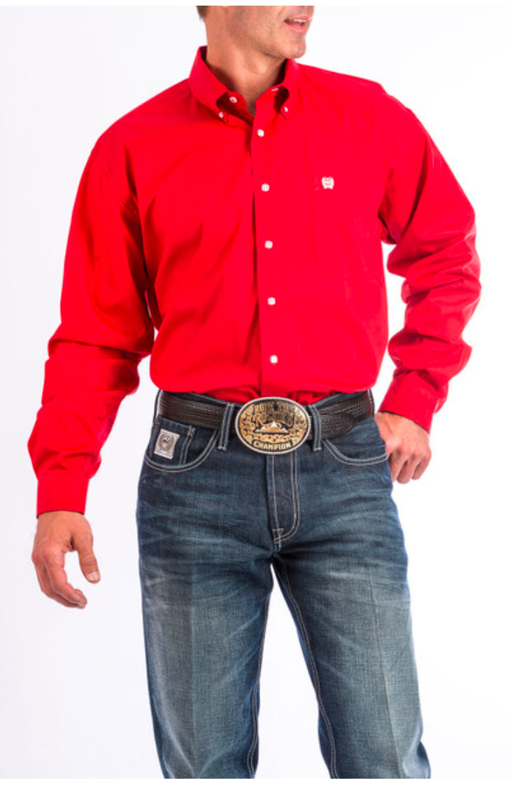 Men’s Cinch Longsleeved Shirt-Red