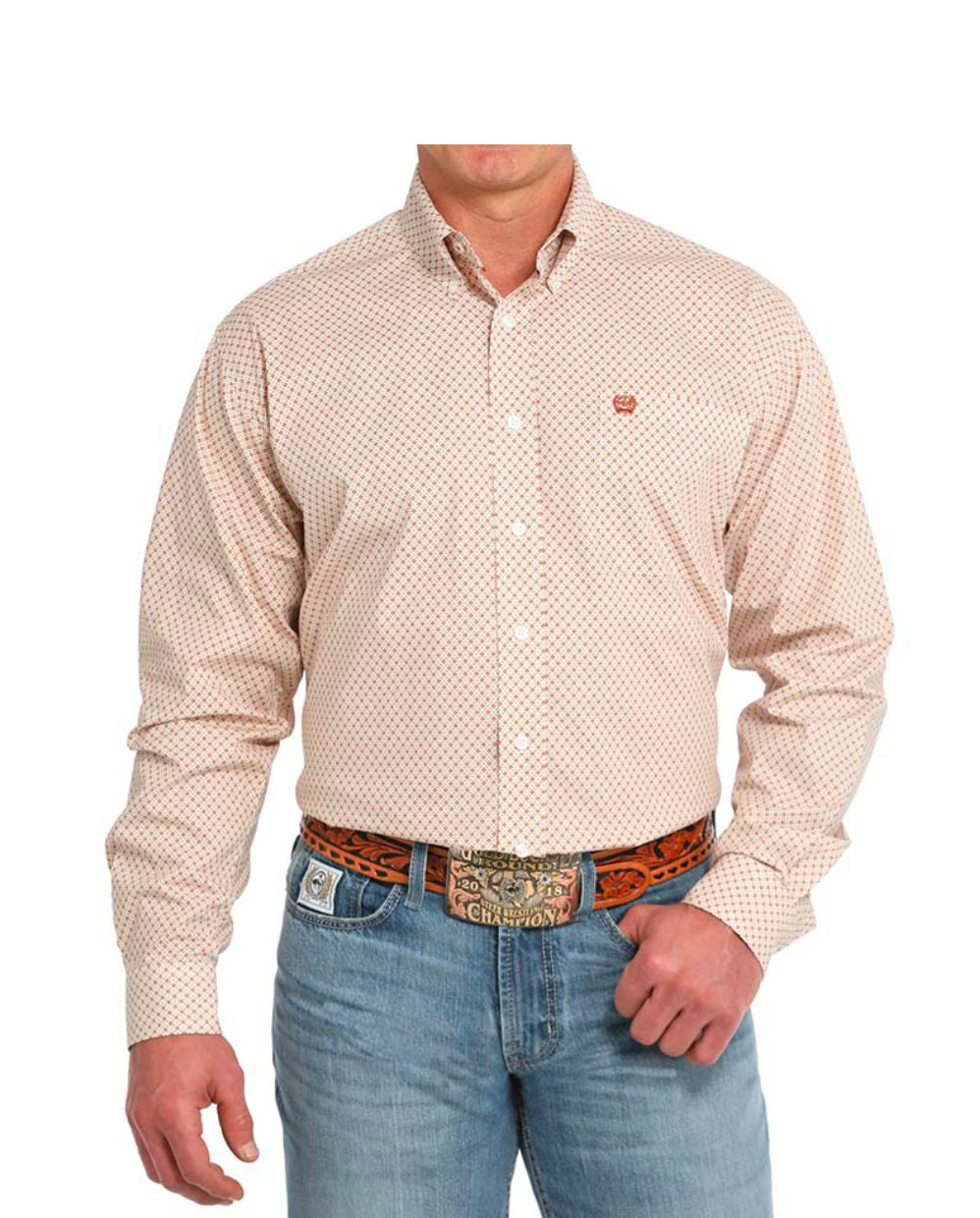 Cinch Men’s Stretch Cotton Longsleeved Shirt-Cream Print