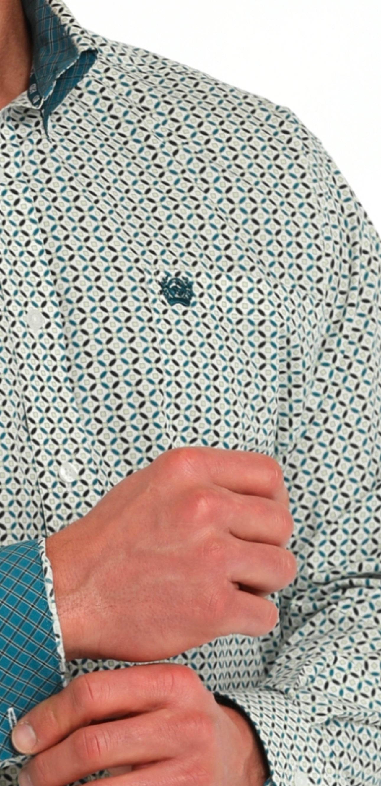 Cinch Mens Cotton Longsleeved Shirt-White Print