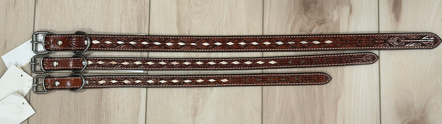Dog Collar-Large Buckstiched Leather #DC-141-L