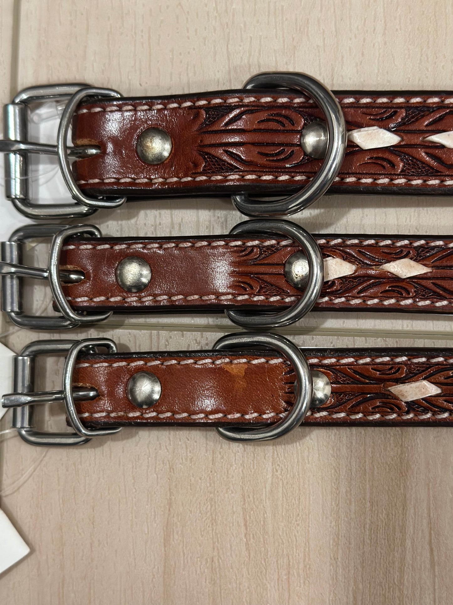 Dog Collar-Large Buckstiched Leather #DC-141-L