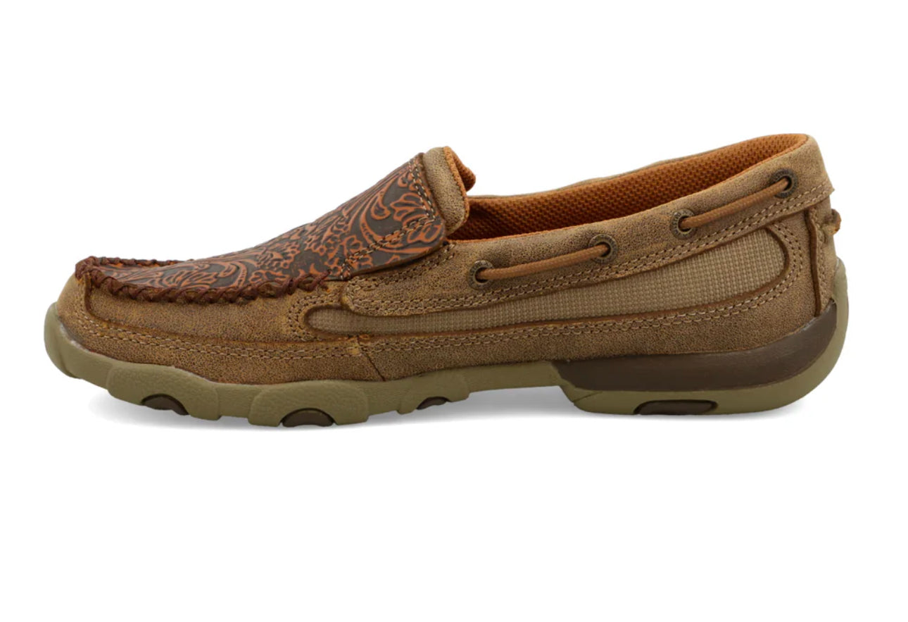 Twisted X Ladies Slip On Loafer-Chocolate Bomber/Tooled Brown