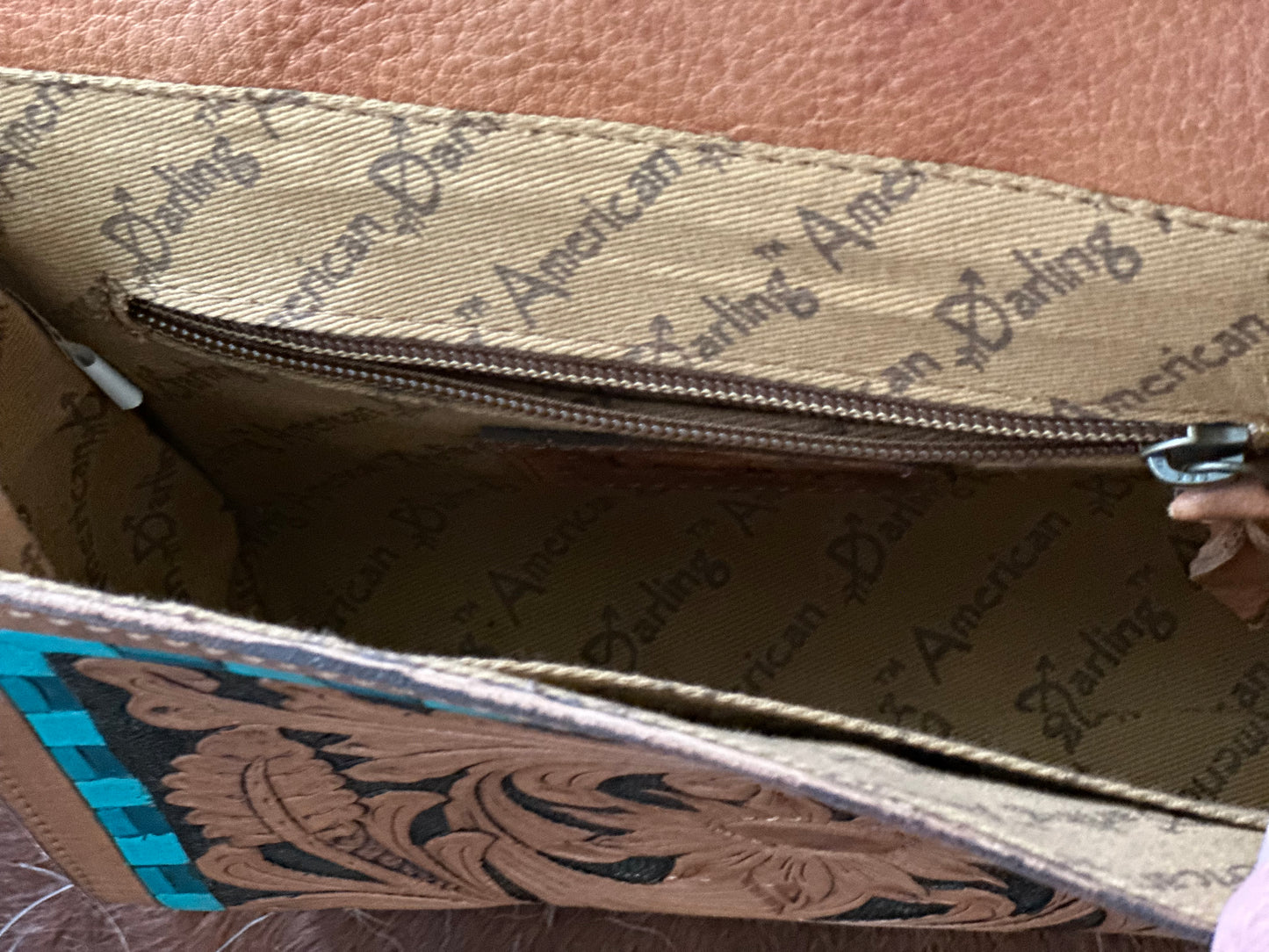 Crossbody Tooled Leather/Turquoise Accents Bag