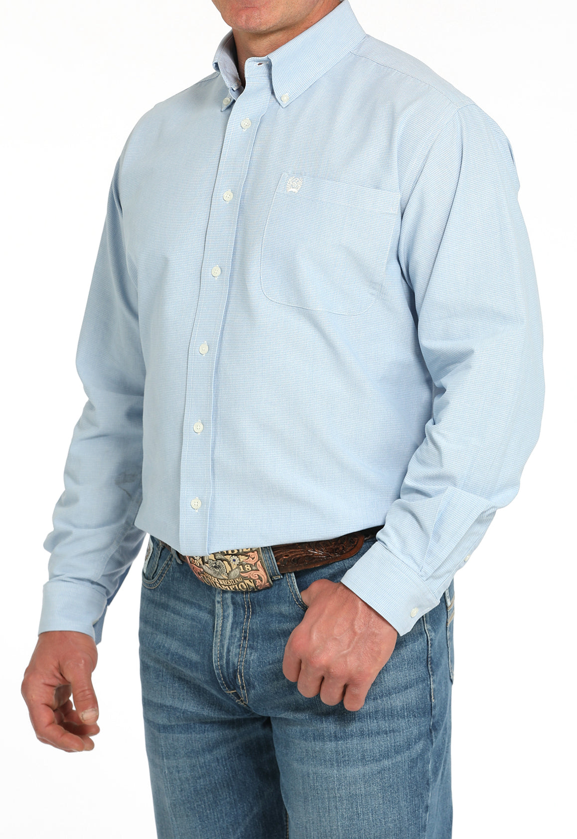 Men’s Cinch Cotton Longsleeved Shirt-Light Blue