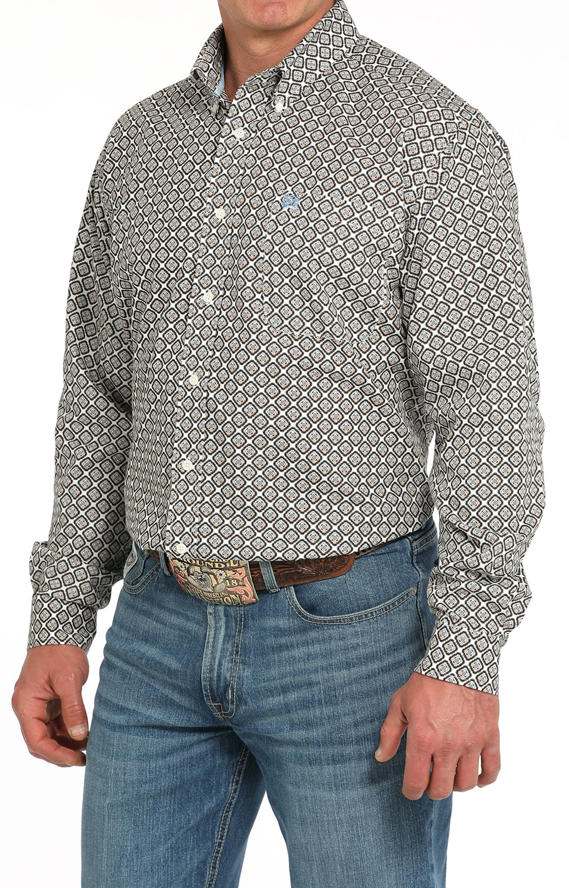 Men’s Cinch Cotton Longsleeved Shirt-Cream Print
