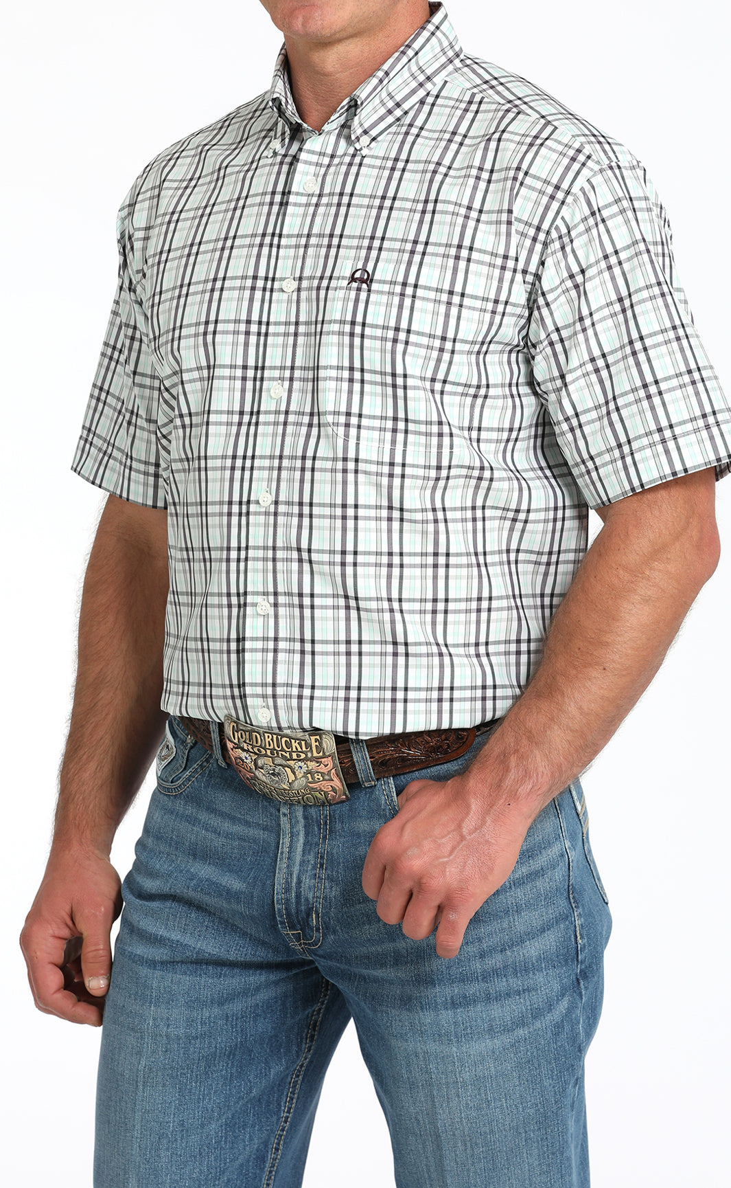Men's Cinch Arenaflex Short Sleeve-White Plaid