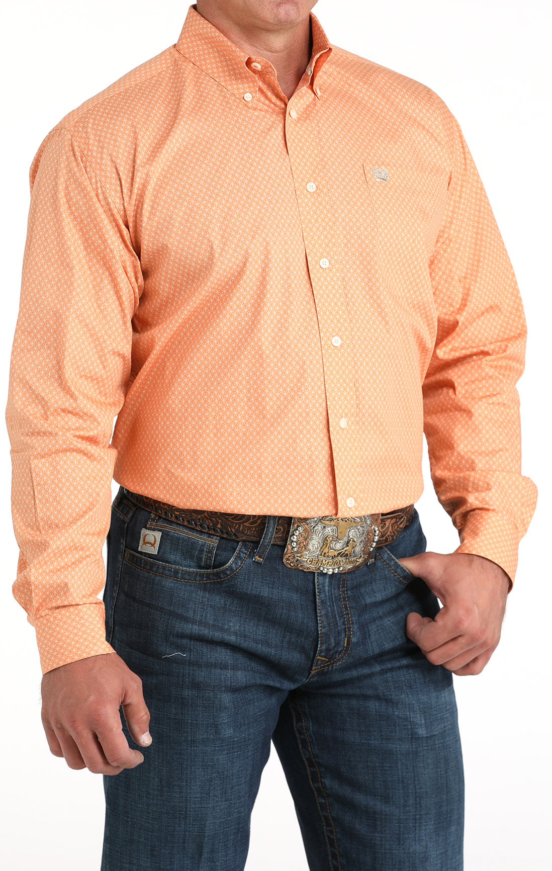 Men’s Cinch Cotton Longsleeved Shirt-Coral Mini Print