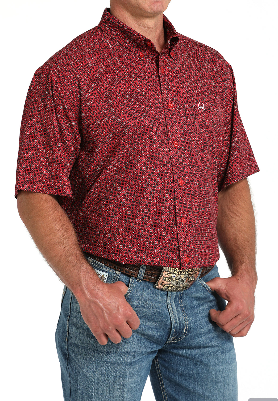 Men's Cinch Arenaflex Short Sleeve-Red Print