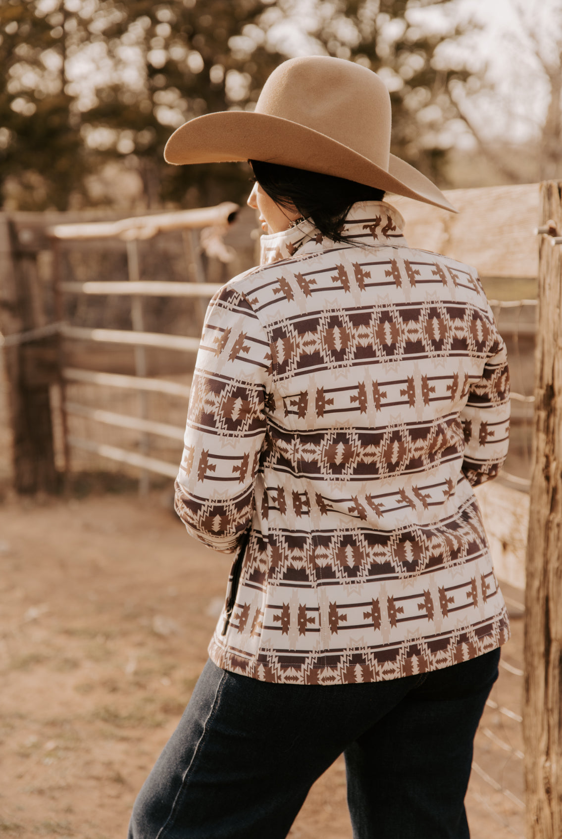 Aztec Print Jacket in White/Brown