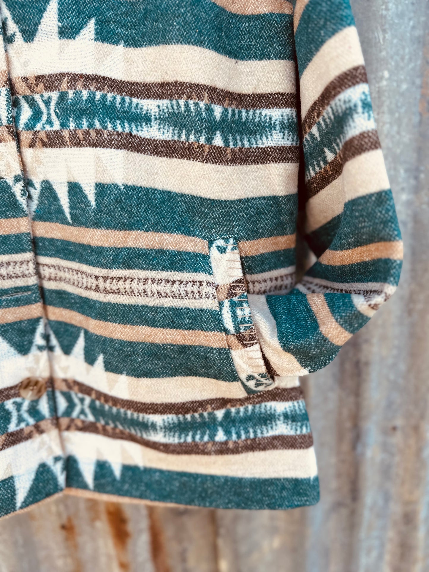 Aztec Coat w/Blanket Stitching in Turquoise
