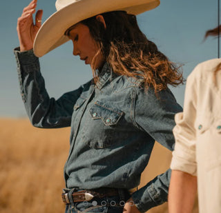 Stetson Turquoise Snap Western Denim Shirt