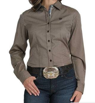 Cinch Ladies Tencel Shirt-Brown Stripe