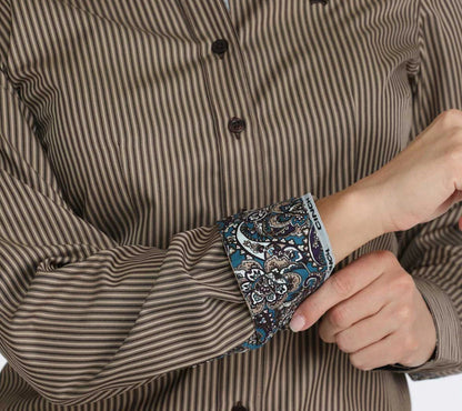 Cinch Ladies Longsleeved Shirt- Brown Stripe Tencel
