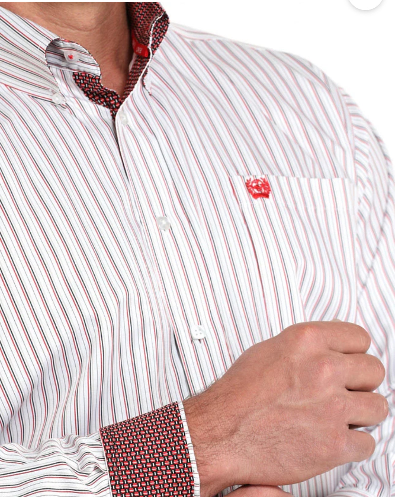 Cinch Men's Longsleeved Shirt-White/Dark Red Tencel