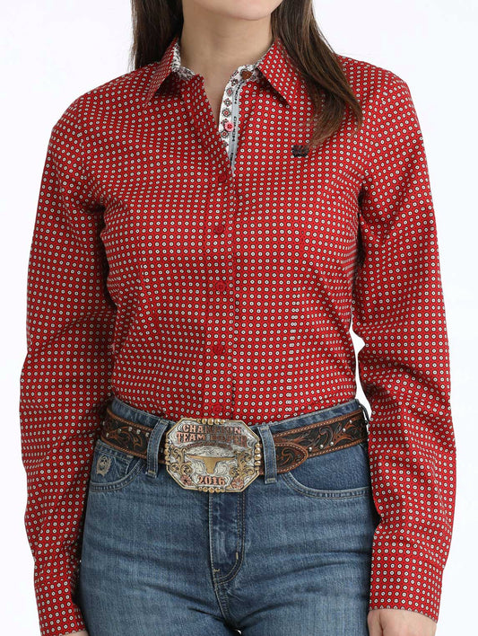 Cinch Stretch Cotton Shirt-Red Print