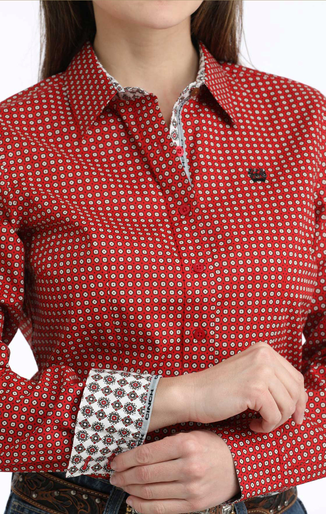 Cinch Stretch Cotton Shirt-Red Print