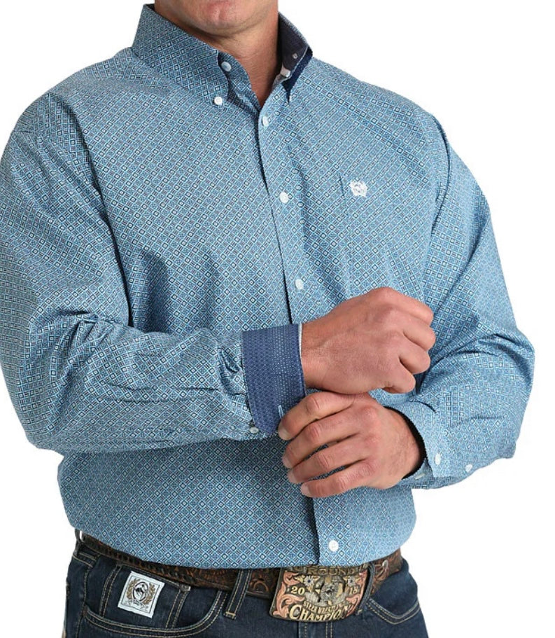 Cinch Men's Cotton Shirt-Sky Blue Print