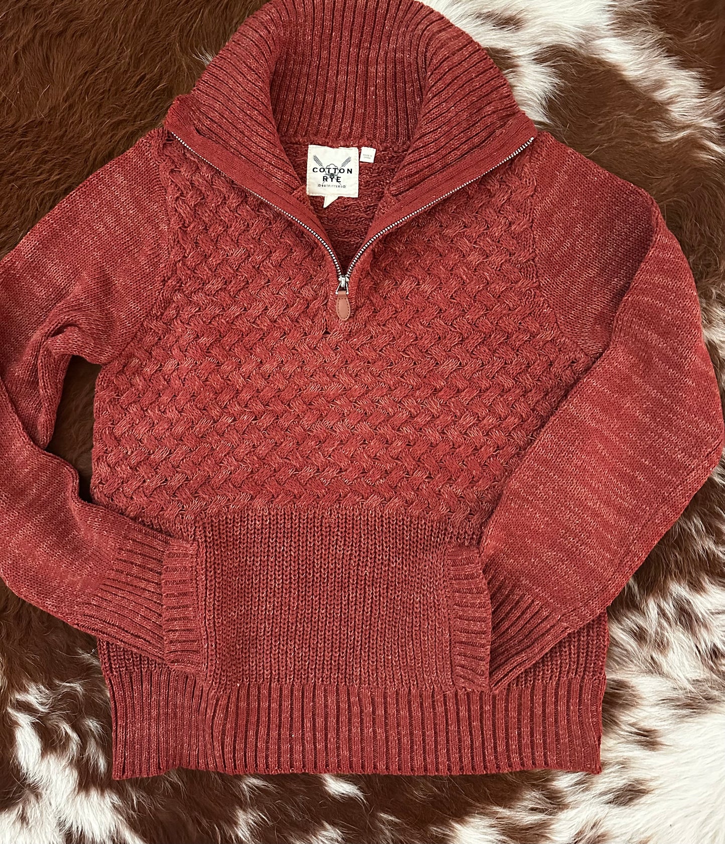 1/2 Zip Cable Knit Sweater in Rust