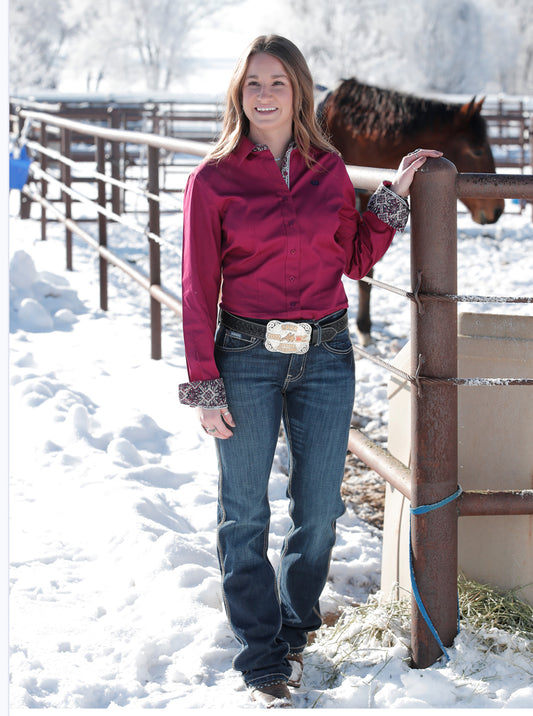 Cinch Cotton Longsleeved Shirt-Cranberry