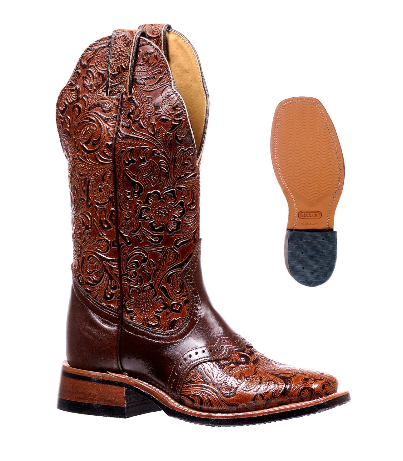 Ladies Boulet Boot -Cowboy Tooled Floral in Brown