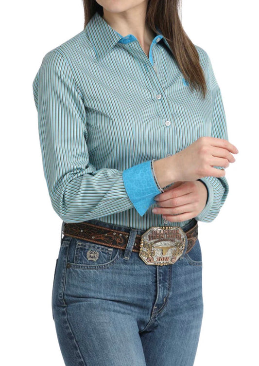 Cinch Ladies Longsleeved Shirt-Blue Stripe Tencel