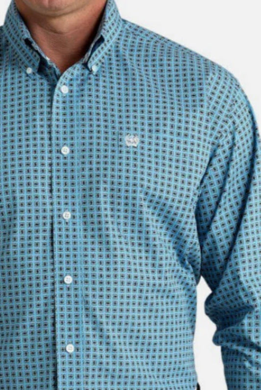 Cinch Men's Cotton Shirt-Light Blue Print