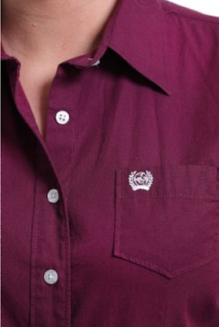 Cinch Ladies Cotton Shirt-Solid Burgundy