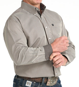 Men's Cinch Tencel Shirt-Brown Stripe