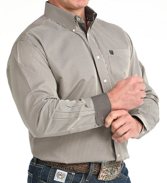 Cinch Tencel Longsleeved Shirt-Brown Stripe