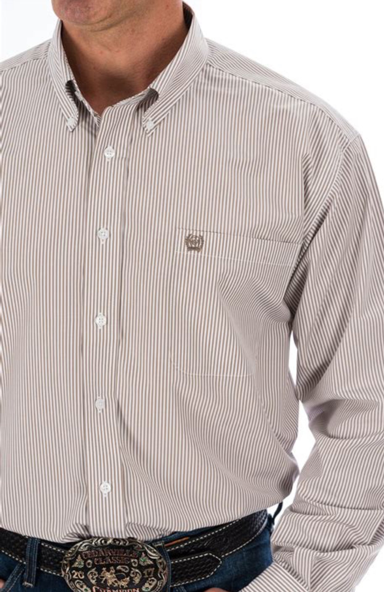 Men’s TENCEL Longsleeved Shirt-Khaki Stripe