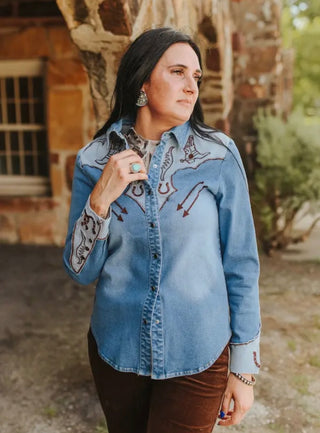 Western Stretch Denim Longsleeved Snap Shirt
