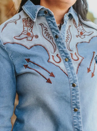 Western Stretch Denim Longsleeved Snap Shirt