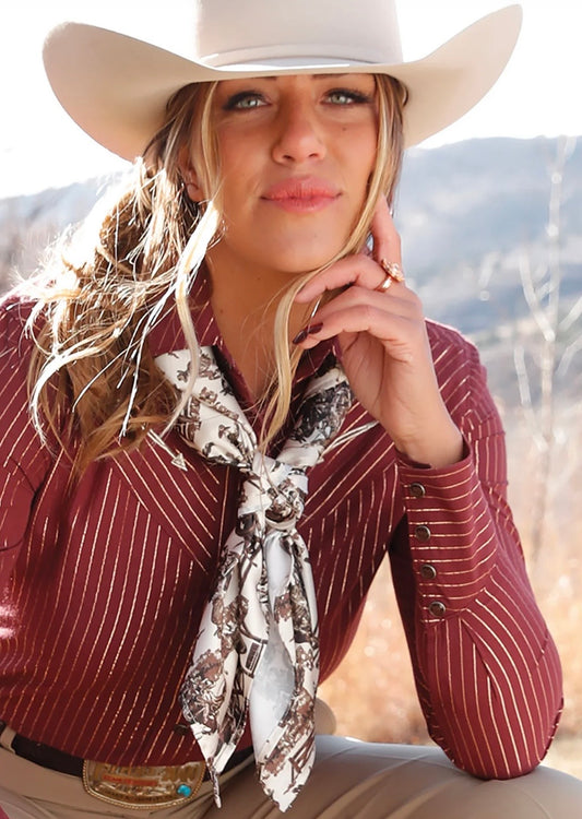 Cowgirl Print Shorty Scarf-Cream/Brown