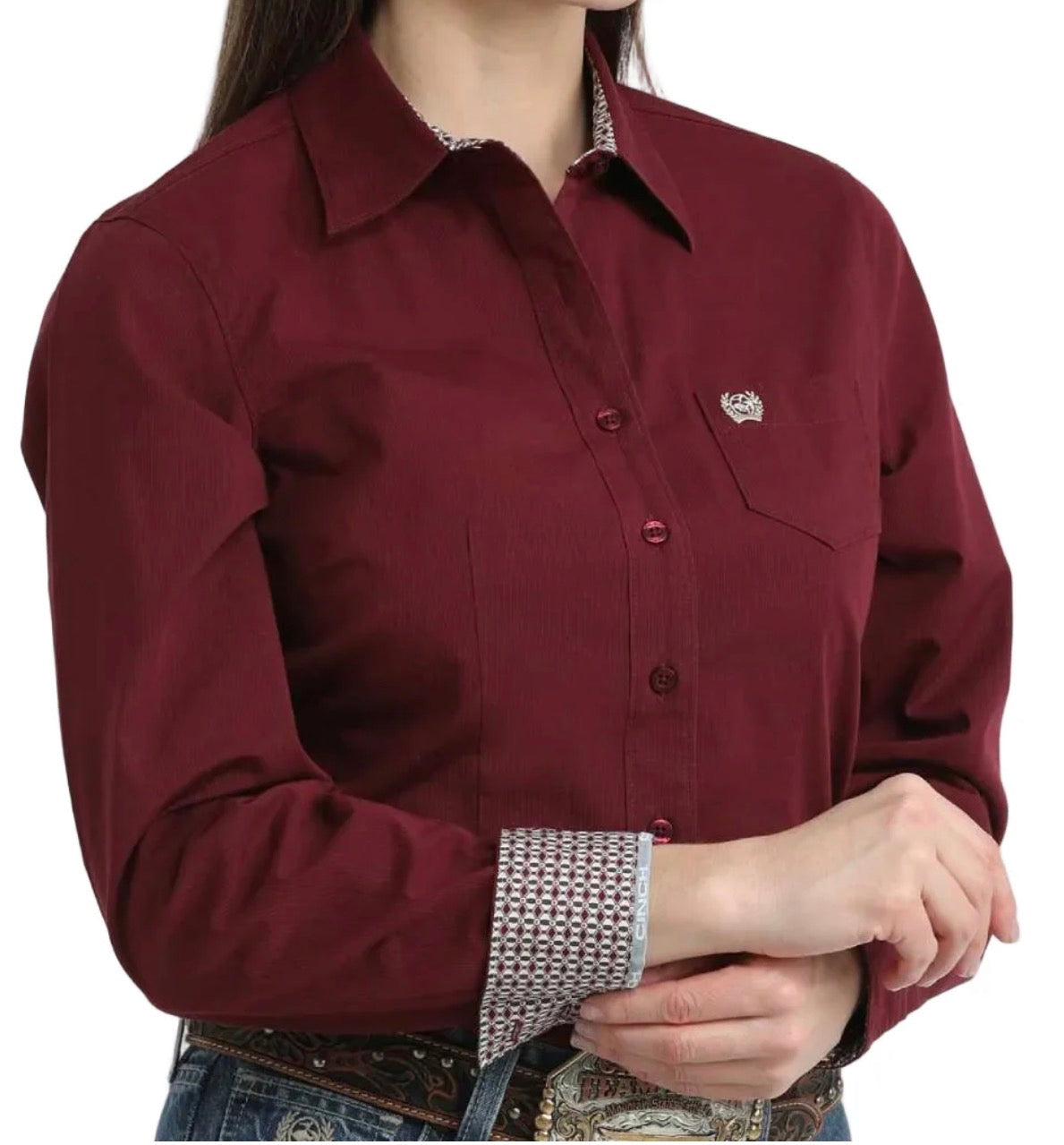 Cinch Stretch Cotton Shirt-Maroon