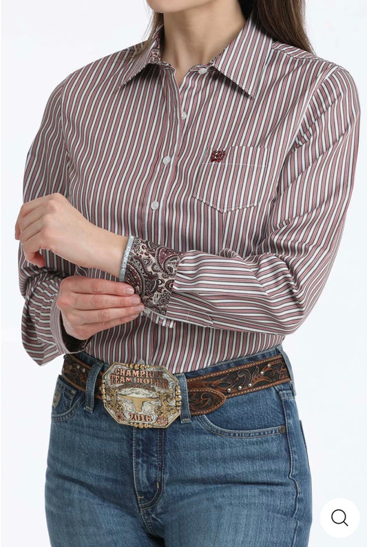 Cinch Burgundy Stripe Tencel Shirt