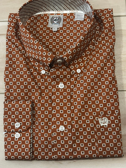 Cinch Men's Cotton Longsleeved Shirt-Rusty Brown Print