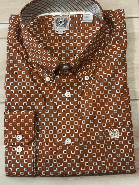Cinch Men's Cotton Longsleeved Shirt-Rusty Brown Print