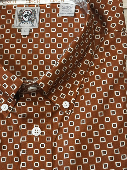 Cinch Men's Cotton Longsleeved Shirt-Rusty Brown Print