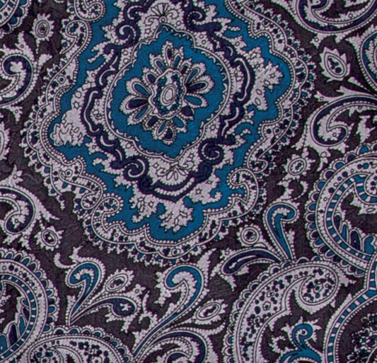 Scarf-Paisley Blue/Silver 100%Silk 20x20