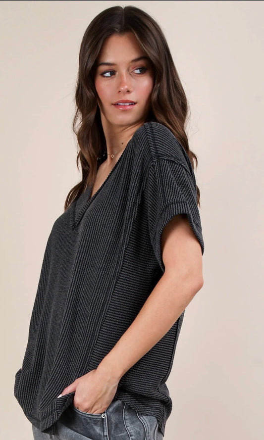 Soft Casual Comfy Textured Ribbed Knit Top